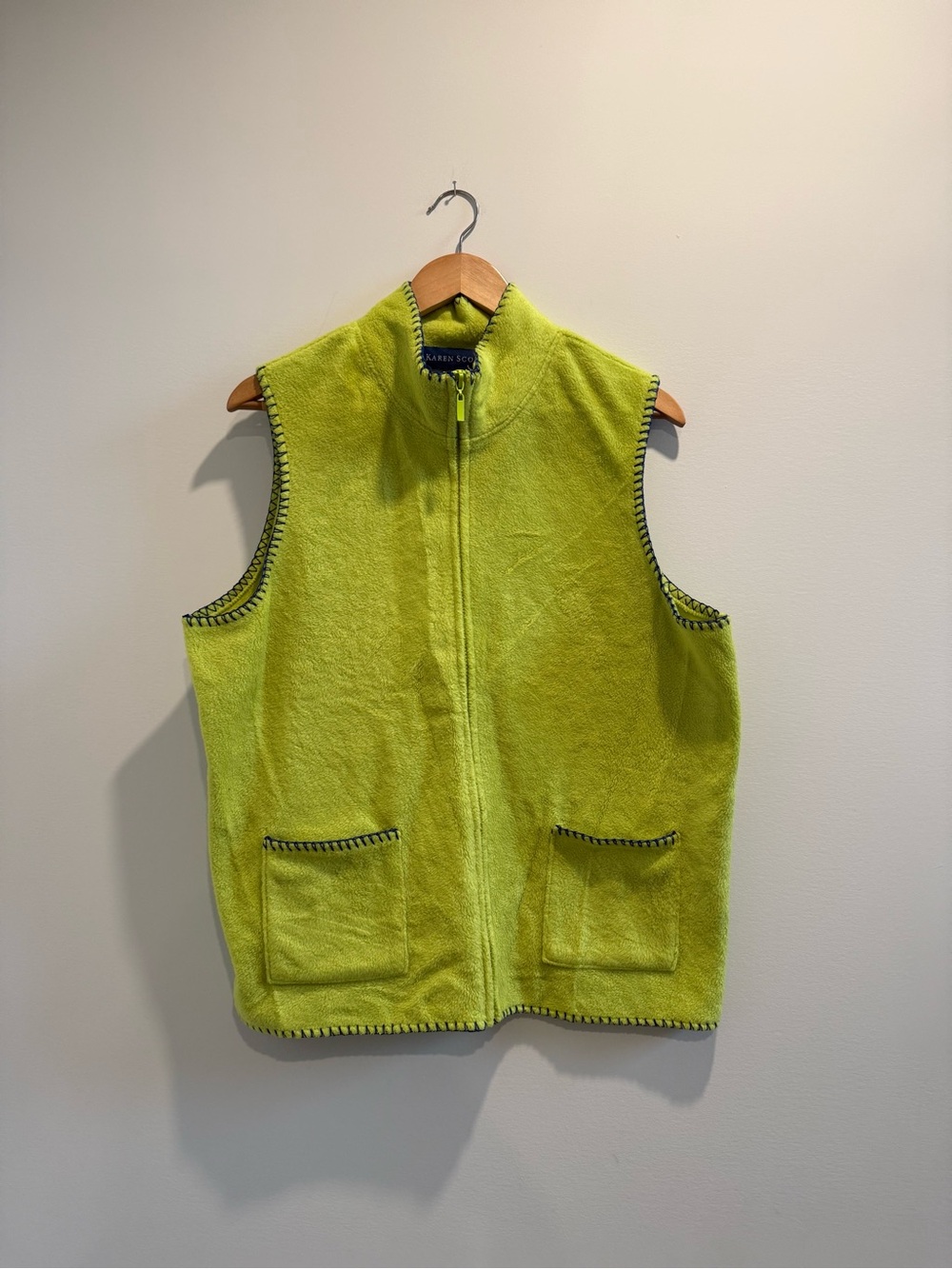 Karen Scott Lime Green Fleece Zip-Up Vest